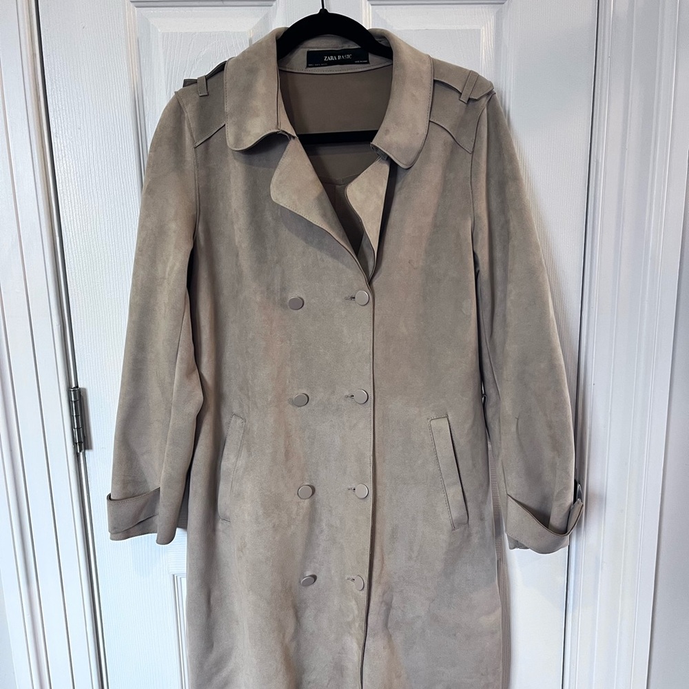 Zara Faux Suede Trench Coat in Beige